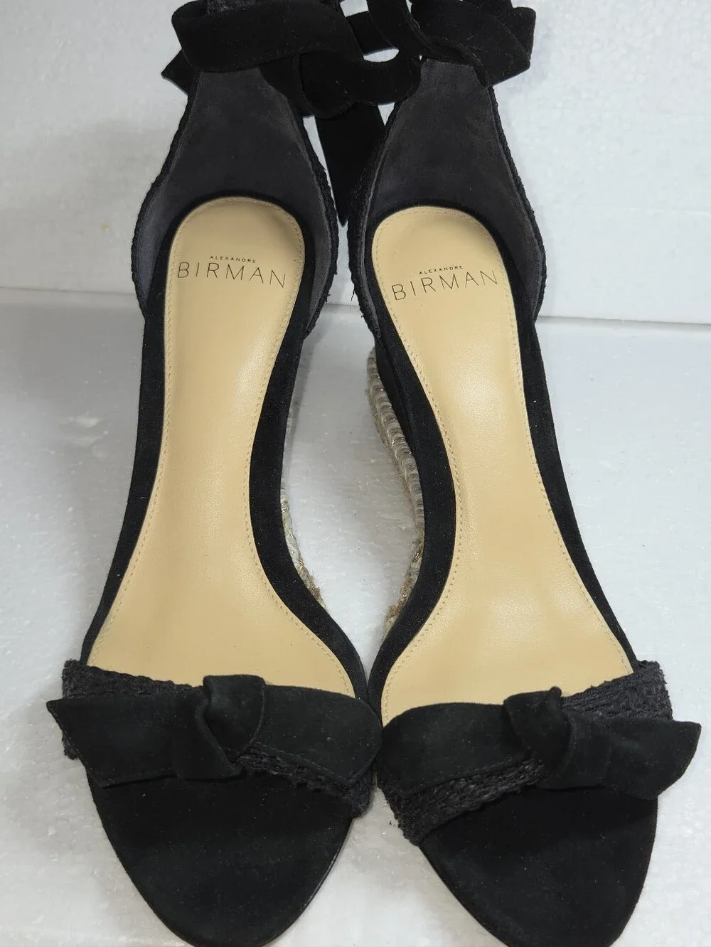 Alexandre Birman Clarita Black Leather Espadrille Wedge Sandals EU 35 1/2